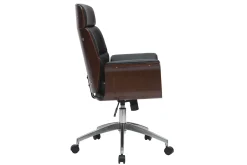 Miliboo Fauteuil De Bureau-Fauteuil de bureau à roulettes design noir, bois foncé noyer et acier chromé ELON