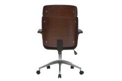 Miliboo Fauteuil De Bureau-Fauteuil de bureau à roulettes design noir, bois foncé noyer et acier chromé ELON