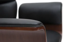 Miliboo Fauteuil De Bureau-Fauteuil de bureau à roulettes design noir, bois foncé noyer et acier chromé ELON