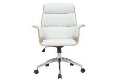 Miliboo Fauteuil De Bureau-Fauteuil de bureau à roulettes design blanc, bois clair et acier chromé ELON