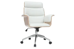 Miliboo Fauteuil De Bureau-Fauteuil de bureau à roulettes design blanc, bois clair et acier chromé ELON