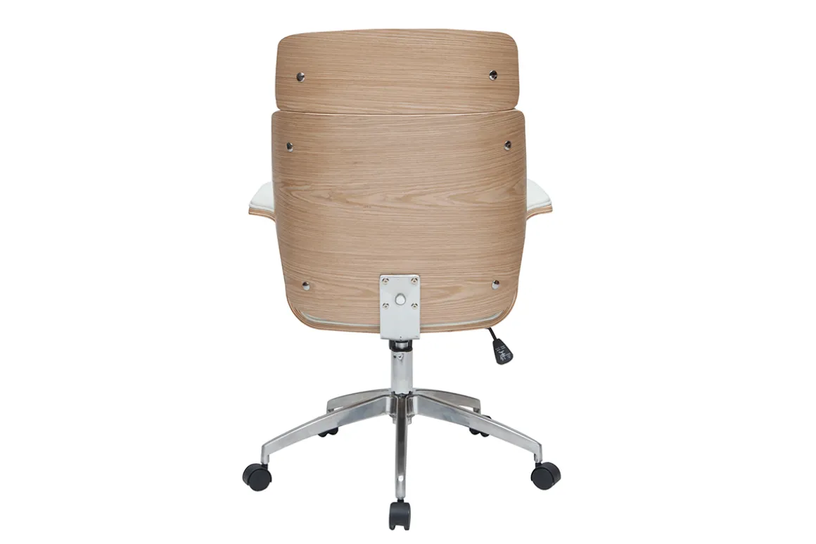 Miliboo Fauteuil De Bureau-Fauteuil de bureau à roulettes design blanc, bois clair et acier chromé ELON