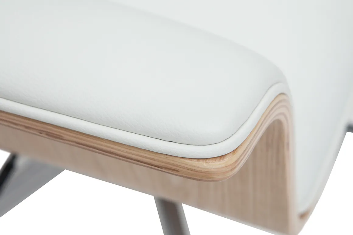 Miliboo Fauteuil De Bureau-Fauteuil de bureau à roulettes design blanc, bois clair et acier chromé ELON