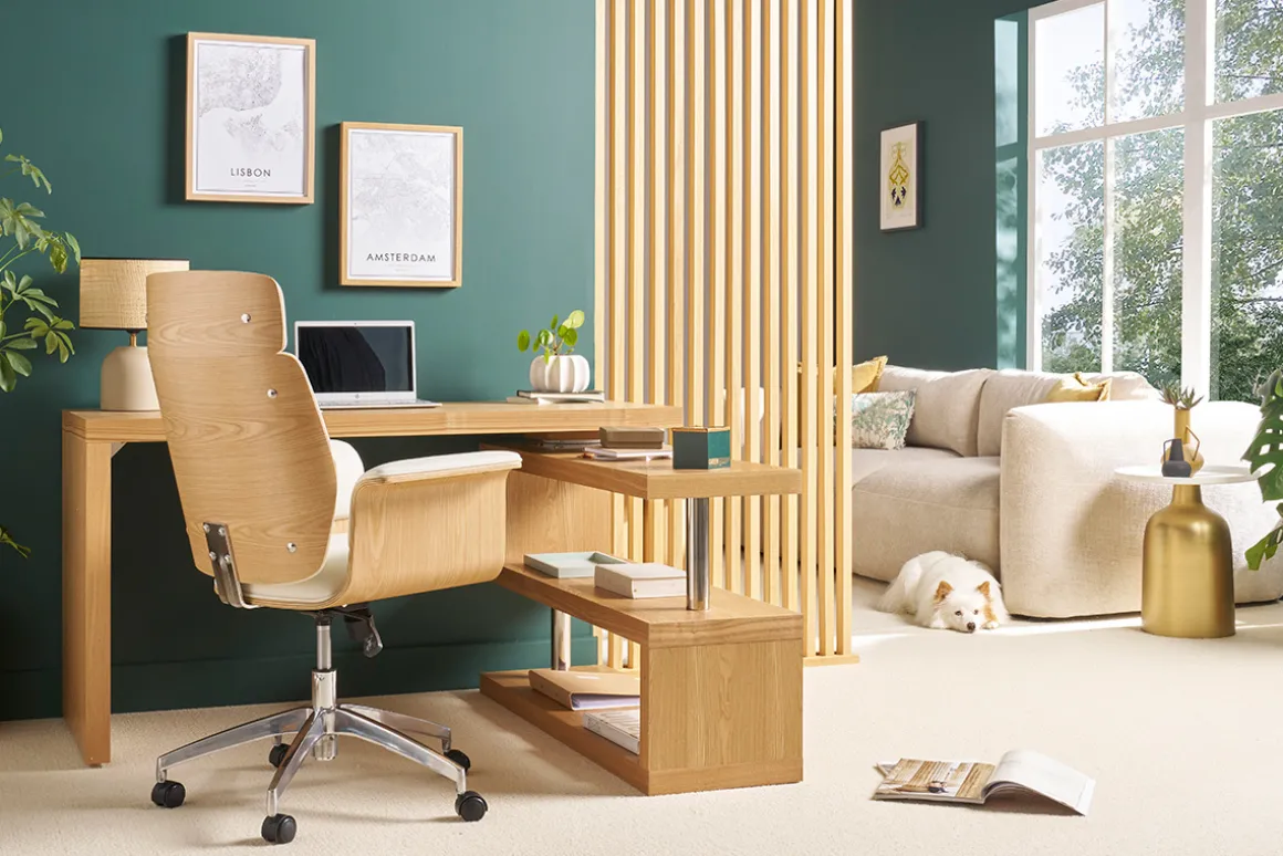 Miliboo Fauteuil De Bureau-Fauteuil de bureau à roulettes design blanc, bois clair et acier chromé ELON