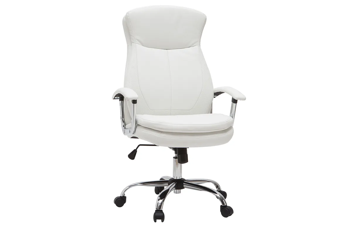 Miliboo Fauteuil De Bureau-Fauteuil de bureau à roulettes design blanc et acier chromé WALL STREET
