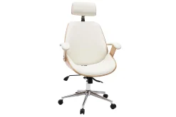 Miliboo Fauteuil De Bureau|Fauteuil De Bureau Ergonomique-Fauteuil de bureau de direction design blanc, bois clair et acier chromé MUSK