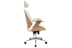 Miliboo Fauteuil De Bureau|Fauteuil De Bureau Ergonomique-Fauteuil de bureau de direction design blanc, bois clair et acier chromé MUSK