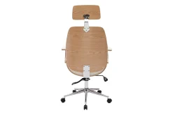 Miliboo Fauteuil De Bureau|Fauteuil De Bureau Ergonomique-Fauteuil de bureau de direction design blanc, bois clair et acier chromé MUSK