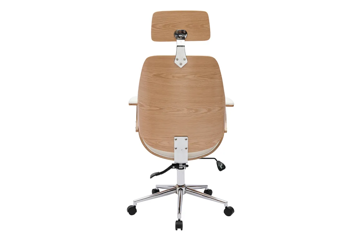 Miliboo Fauteuil De Bureau|Fauteuil De Bureau Ergonomique-Fauteuil de bureau de direction design blanc, bois clair et acier chromé MUSK