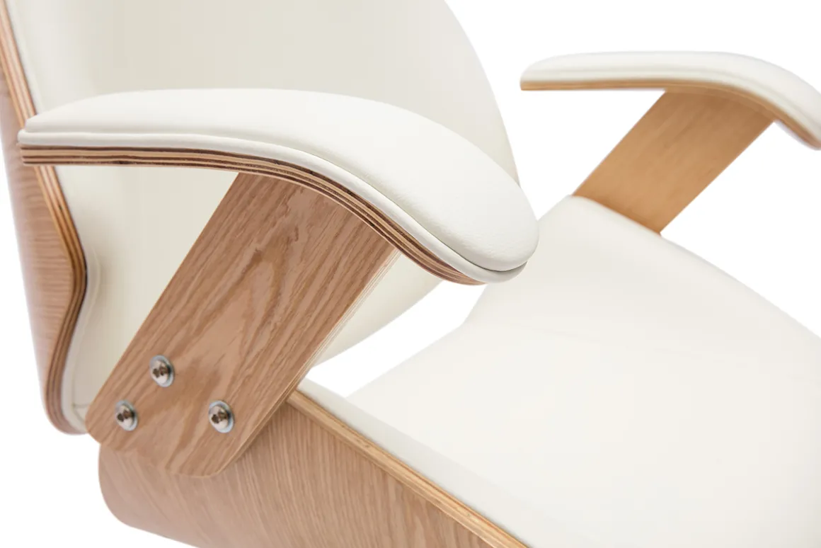 Miliboo Fauteuil De Bureau|Fauteuil De Bureau Ergonomique-Fauteuil de bureau de direction design blanc, bois clair et acier chromé MUSK