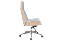 Miliboo Fauteuil De Bureau|Fauteuil De Bureau Ergonomique-Fauteuil de bureau de direction design en tissu gris clair, bois clair et acier chromé CURVED