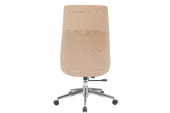 Miliboo Fauteuil De Bureau|Fauteuil De Bureau Ergonomique-Fauteuil de bureau de direction design en tissu gris clair, bois clair et acier chromé CURVED
