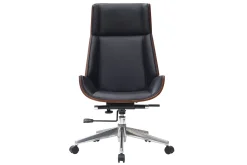 Miliboo Fauteuil De Bureau|Fauteuil De Bureau Ergonomique-Fauteuil de bureau de direction design noir, bois foncé noyer et acier chromé CURVED