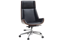 Miliboo Fauteuil De Bureau|Fauteuil De Bureau Ergonomique-Fauteuil de bureau de direction design noir, bois foncé noyer et acier chromé CURVED