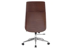 Miliboo Fauteuil De Bureau|Fauteuil De Bureau Ergonomique-Fauteuil de bureau de direction design noir, bois foncé noyer et acier chromé CURVED