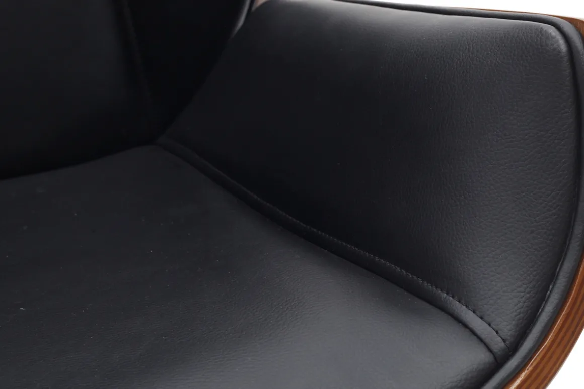 Miliboo Fauteuil De Bureau|Fauteuil De Bureau Ergonomique-Fauteuil de bureau de direction design noir, bois foncé noyer et acier chromé CURVED