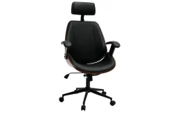 Miliboo Fauteuil De Bureau|Fauteuil De Bureau Ergonomique-Fauteuil de bureau de direction design noir, bois foncé et métal noir MUSK