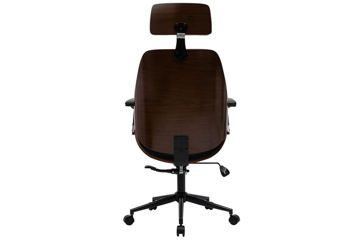 Miliboo Fauteuil De Bureau|Fauteuil De Bureau Ergonomique-Fauteuil de bureau de direction design noir, bois foncé et métal noir MUSK