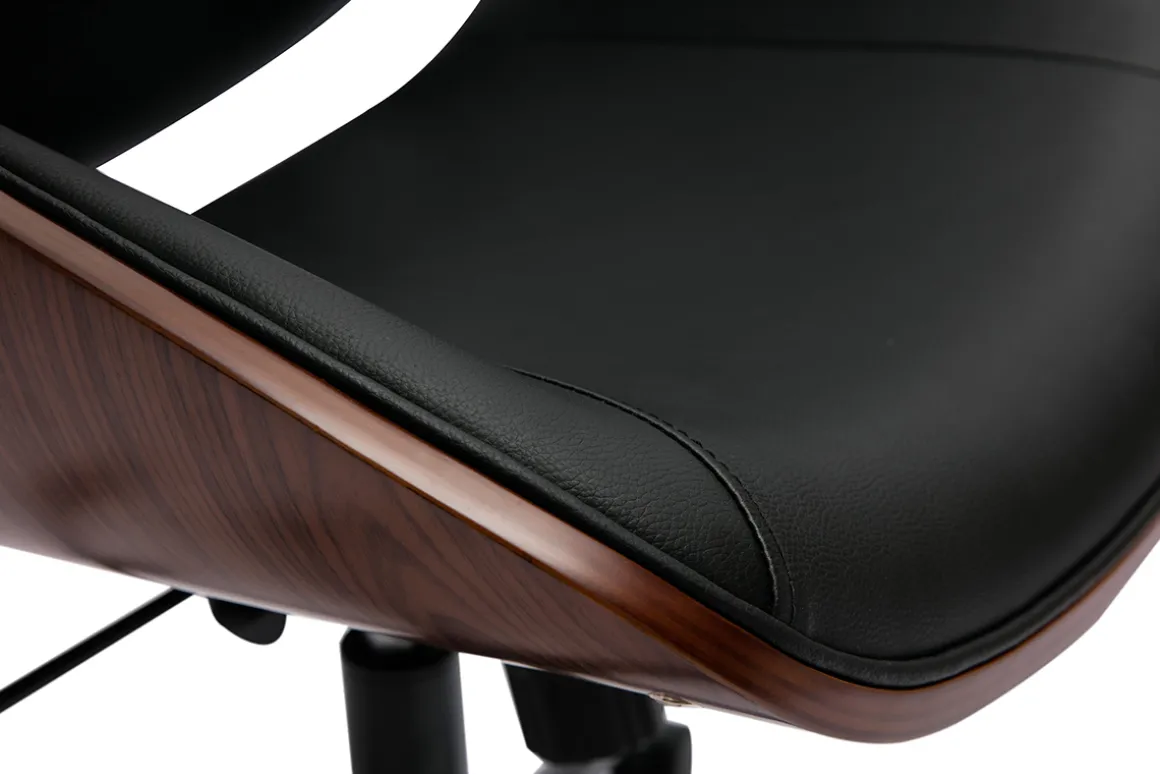 Miliboo Fauteuil De Bureau|Fauteuil De Bureau Ergonomique-Fauteuil de bureau de direction design noir, bois foncé et métal noir MUSK