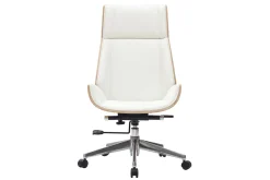 Miliboo Fauteuil De Bureau|Fauteuil De Bureau Ergonomique-Fauteuil de bureau de direction design blanc, bois clair et acier chromé CURVED