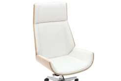Miliboo Fauteuil De Bureau|Fauteuil De Bureau Ergonomique-Fauteuil de bureau de direction design blanc, bois clair et acier chromé CURVED