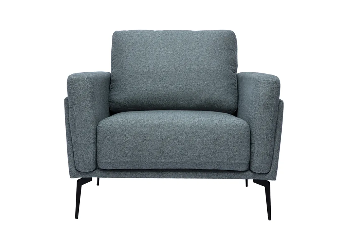 Miliboo Voir Tous Les Fauteuils|Fauteuil-Fauteuil design en tissu vert de gris et métal noir MOSCO