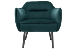 Miliboo Fauteuil Design|Voir Tous Les Fauteuils-Fauteuil design en tissu velours bleu pétrole et métal noir LAURENS