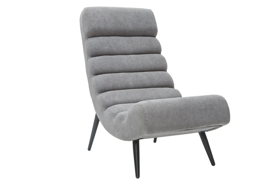 Miliboo Fauteuil Design|Voir Tous Les Fauteuils-Fauteuil design en tissu effet velours gris et métal noir TAYLOR