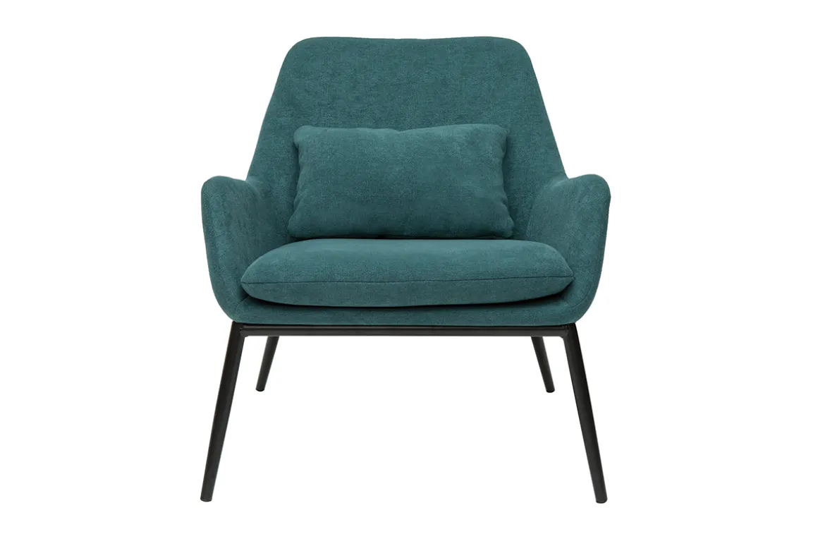 Miliboo Fauteuil Design|Voir Tous Les Fauteuils-Fauteuil design en tissu effet velours bleu canard et métal noir MAXINE