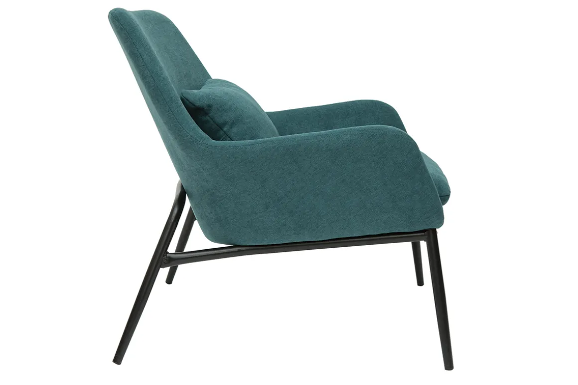 Miliboo Fauteuil Design|Voir Tous Les Fauteuils-Fauteuil design en tissu effet velours bleu canard et métal noir MAXINE
