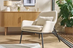 Miliboo Fauteuil Design|Voir Tous Les Fauteuils-Fauteuil design en tissu effet velours bleu canard et métal noir MAXINE