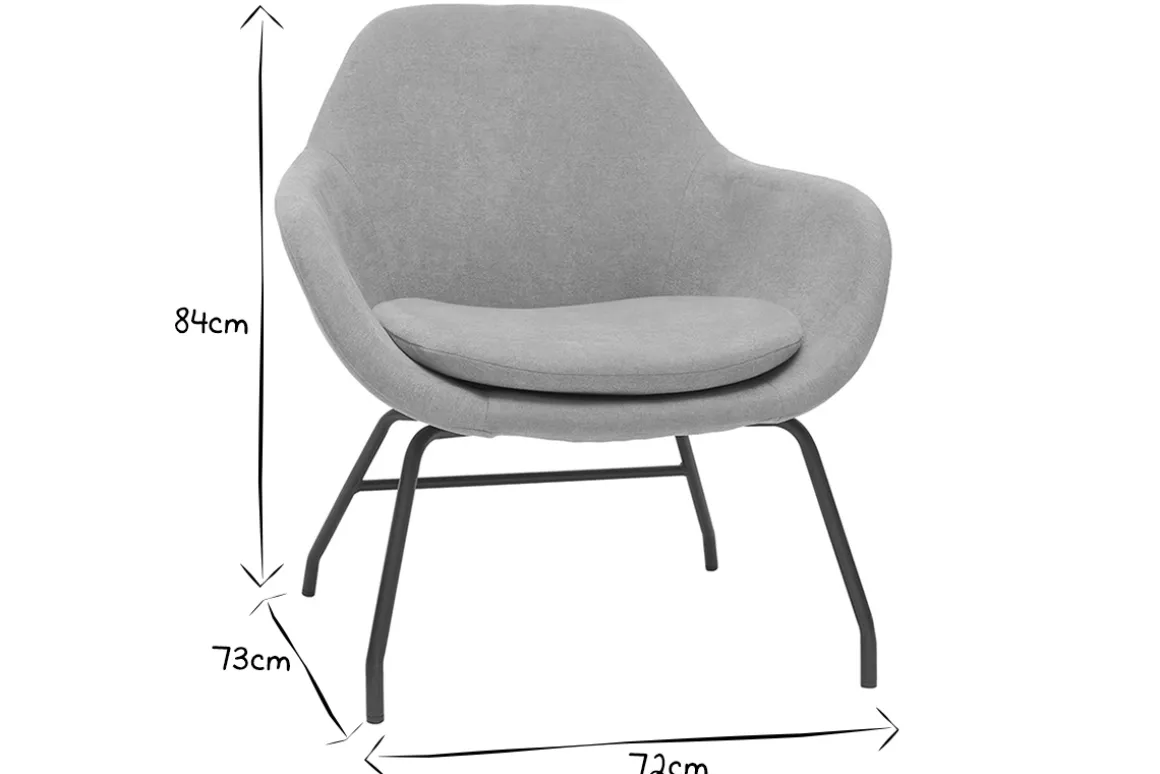 Miliboo Fauteuil Design|Voir Tous Les Fauteuils-Fauteuil design en tissu effet velours gris et métal noir MAYNE