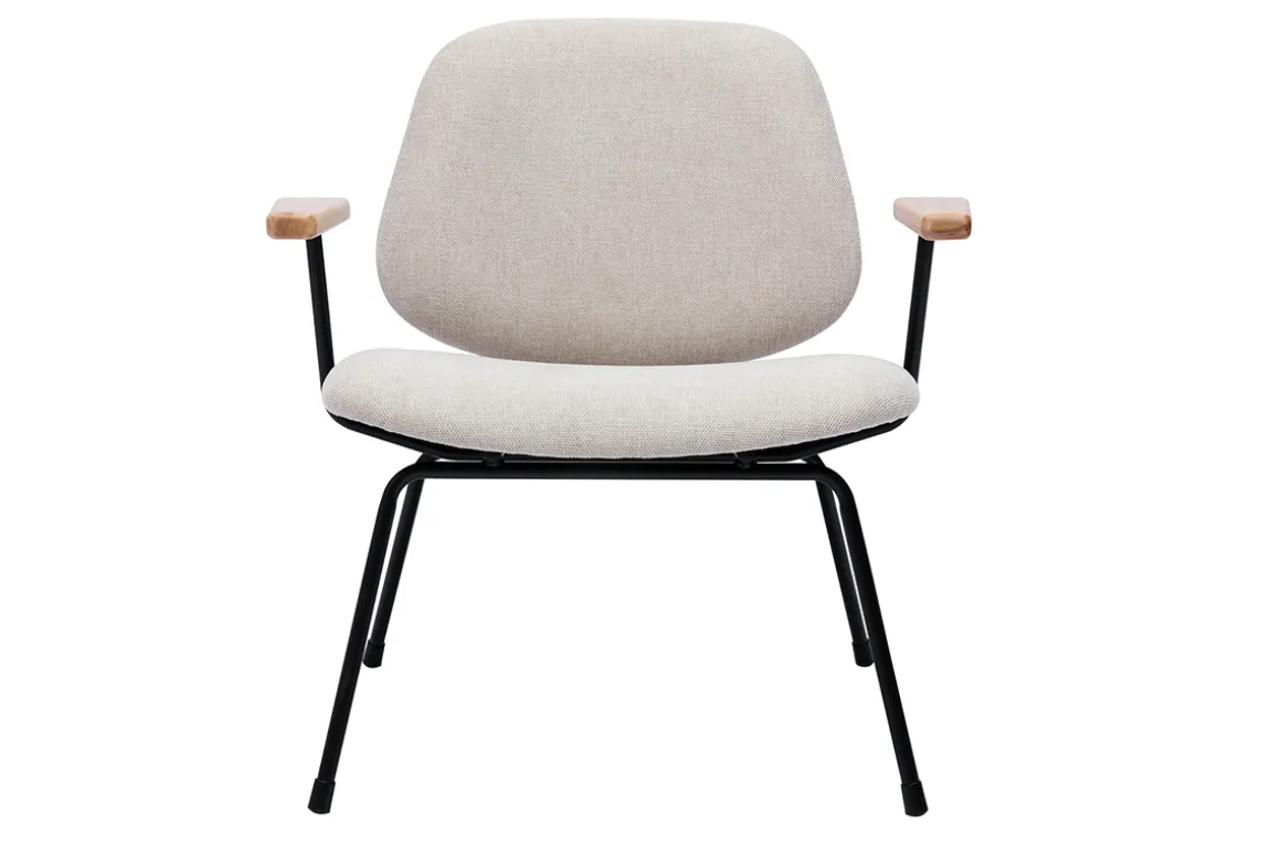 Miliboo Fauteuil Design|Voir Tous Les Fauteuils-Fauteuil design en tissu effet velours beige, métal noir et bois clair BARNET