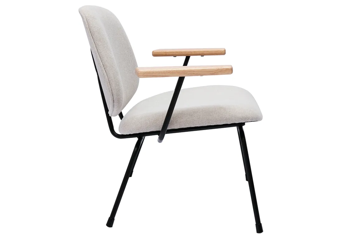 Miliboo Fauteuil Design|Voir Tous Les Fauteuils-Fauteuil design en tissu effet velours beige, métal noir et bois clair BARNET