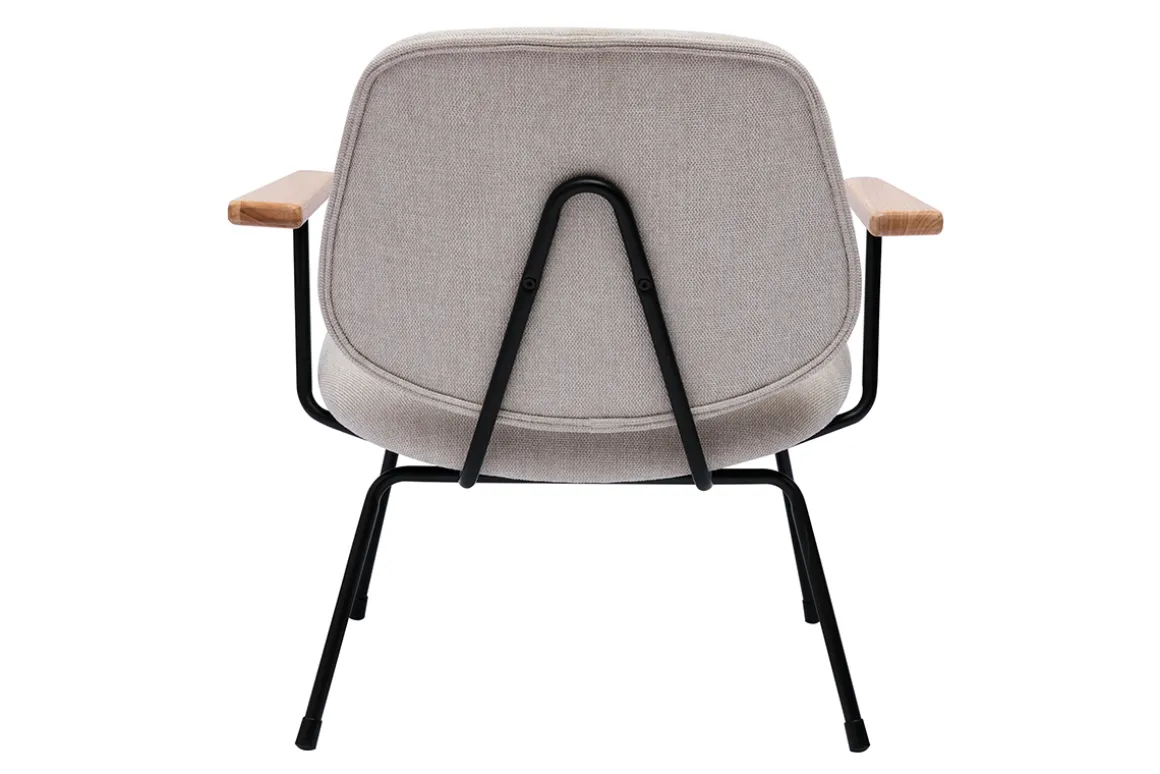 Miliboo Fauteuil Design|Voir Tous Les Fauteuils-Fauteuil design en tissu effet velours beige, métal noir et bois clair BARNET