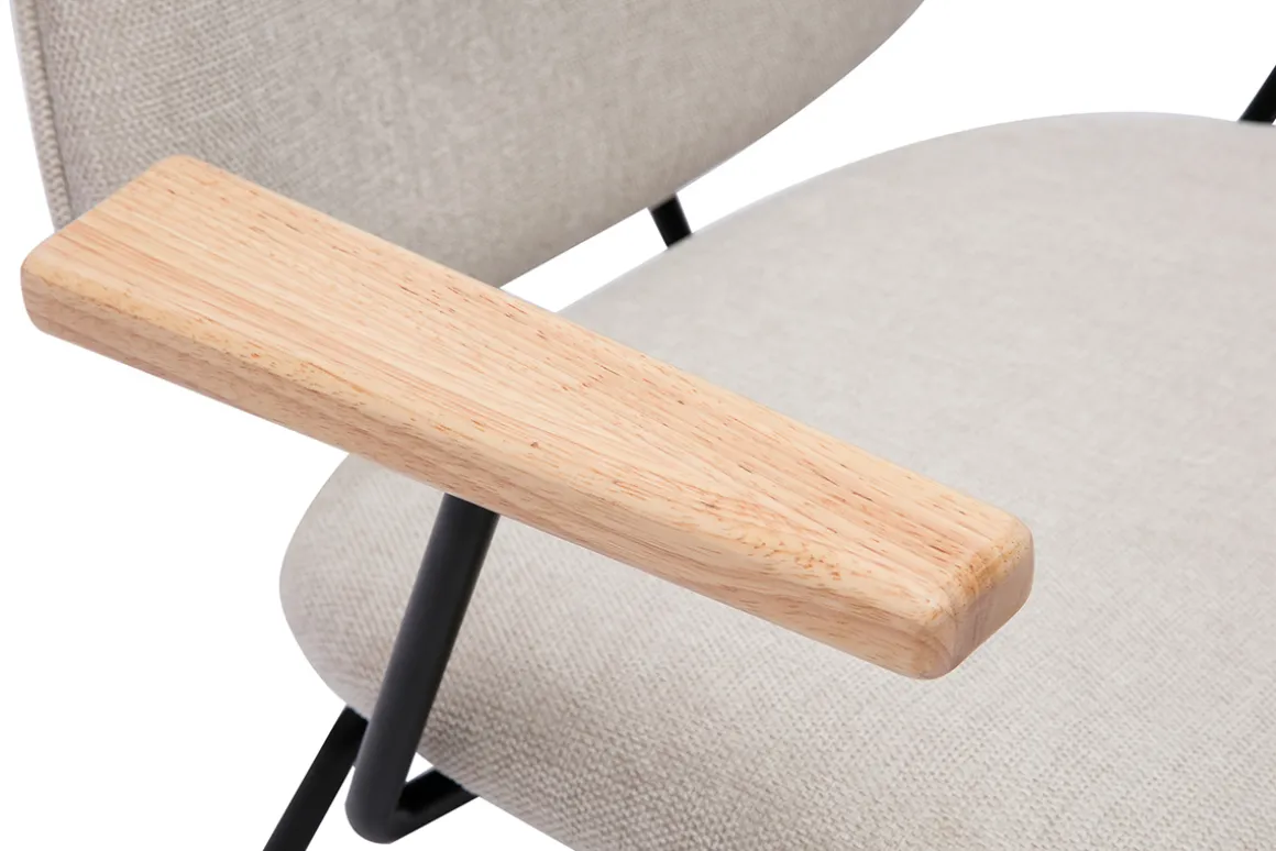 Miliboo Fauteuil Design|Voir Tous Les Fauteuils-Fauteuil design en tissu effet velours beige, métal noir et bois clair BARNET