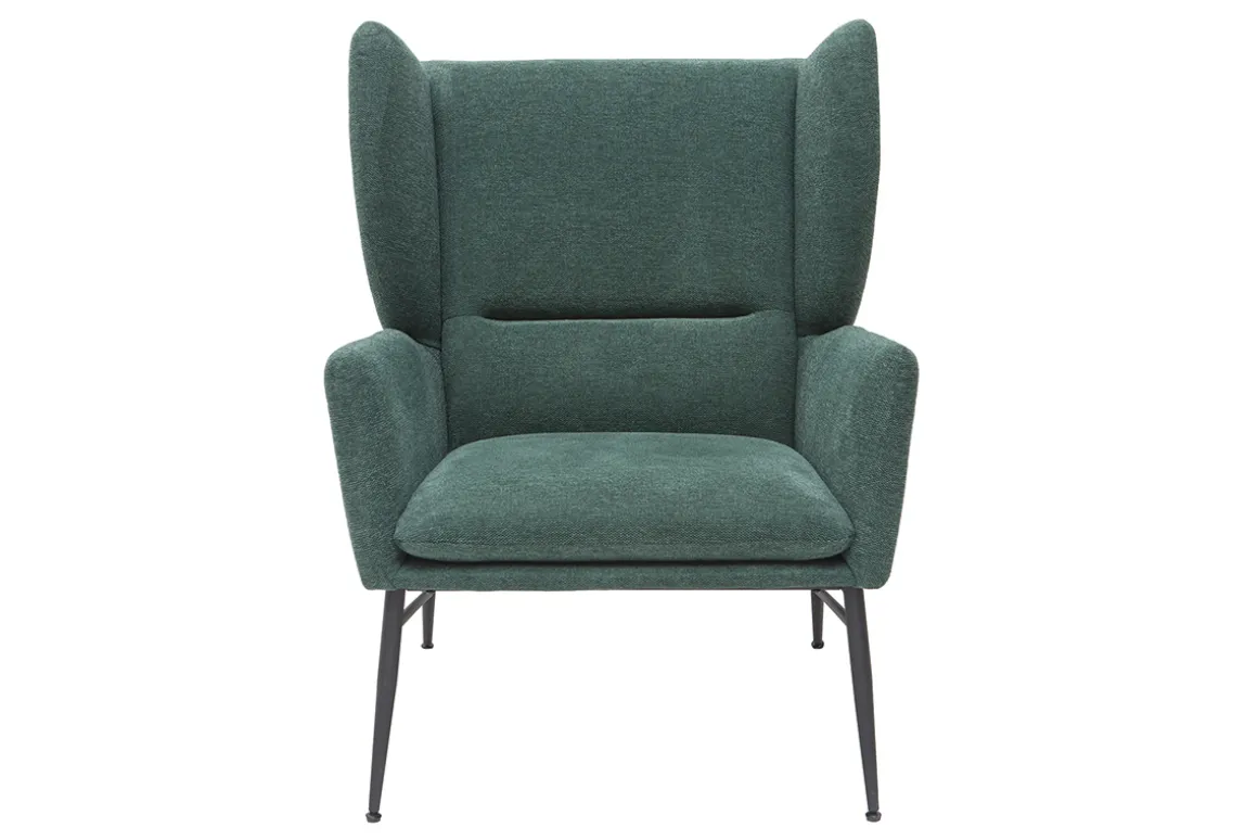 Miliboo Fauteuil Design|Voir Tous Les Fauteuils-Fauteuil design en tissu effet velours texturé vert et métal noir COME