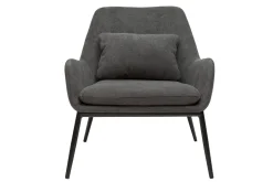 Miliboo Fauteuil Design|Voir Tous Les Fauteuils-Fauteuil design en tissu effet velours gris foncé et métal noir MAXINE