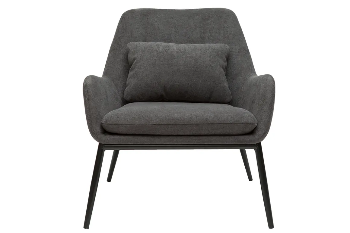 Miliboo Fauteuil Design|Voir Tous Les Fauteuils-Fauteuil design en tissu effet velours gris foncé et métal noir MAXINE