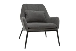 Miliboo Fauteuil Design|Voir Tous Les Fauteuils-Fauteuil design en tissu effet velours gris foncé et métal noir MAXINE