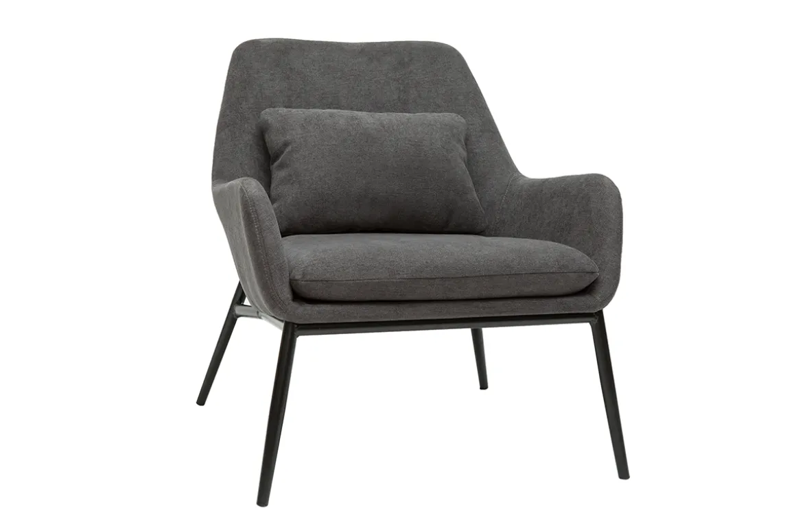 Miliboo Fauteuil Design|Voir Tous Les Fauteuils-Fauteuil design en tissu effet velours gris foncé et métal noir MAXINE