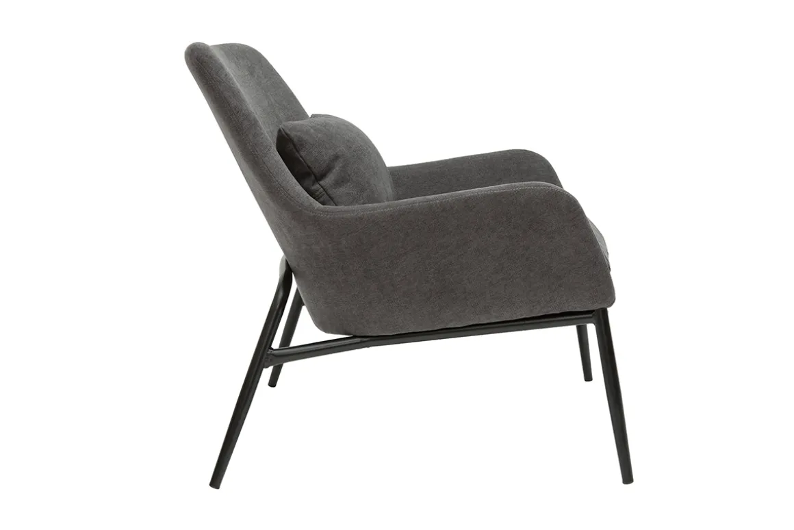 Miliboo Fauteuil Design|Voir Tous Les Fauteuils-Fauteuil design en tissu effet velours gris foncé et métal noir MAXINE
