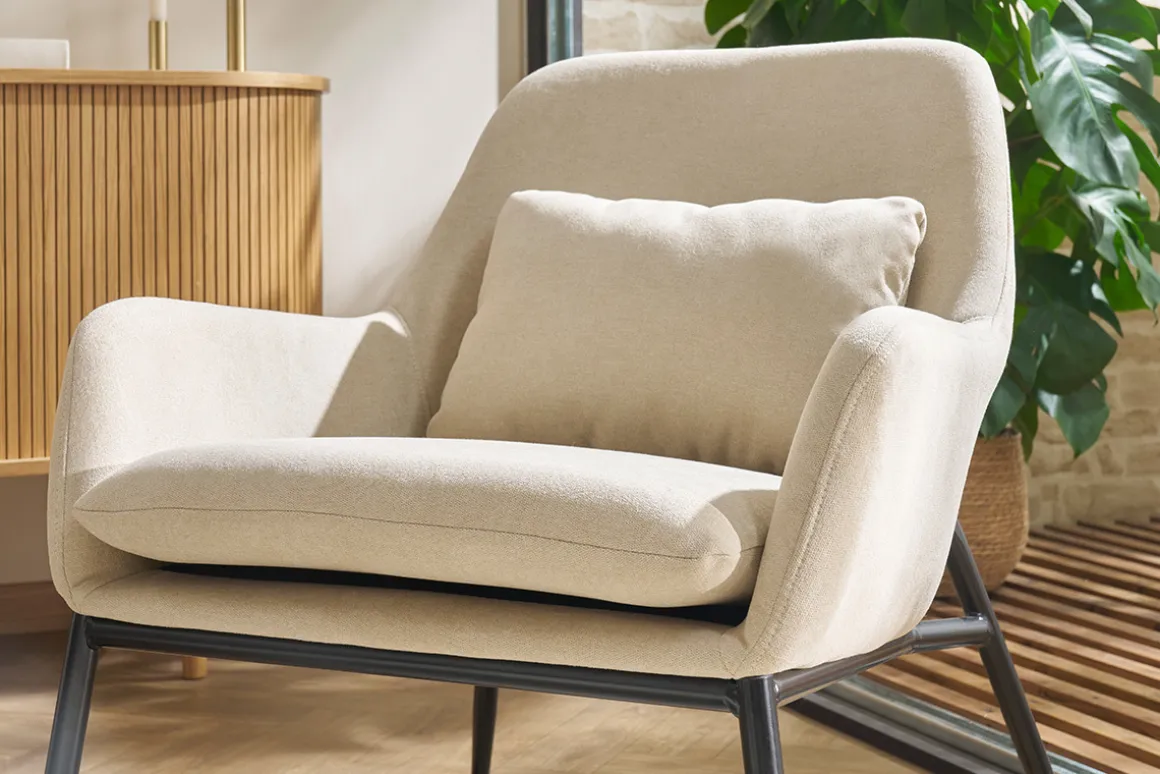 Miliboo Fauteuil Design|Voir Tous Les Fauteuils-Fauteuil design en tissu effet velours gris foncé et métal noir MAXINE