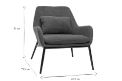 Miliboo Fauteuil Design|Voir Tous Les Fauteuils-Fauteuil design en tissu effet velours gris foncé et métal noir MAXINE