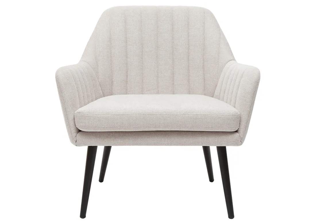 Miliboo Fauteuil Design|Voir Tous Les Fauteuils-Fauteuil design en tissu effet velours texturé beige et métal noir GASTON