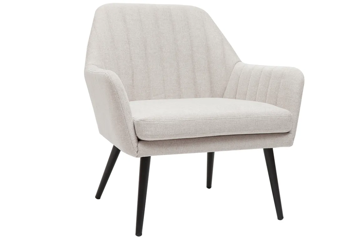 Miliboo Fauteuil Design|Voir Tous Les Fauteuils-Fauteuil design en tissu effet velours texturé beige et métal noir GASTON