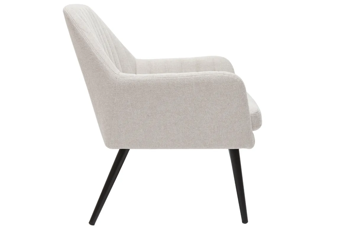 Miliboo Fauteuil Design|Voir Tous Les Fauteuils-Fauteuil design en tissu effet velours texturé beige et métal noir GASTON