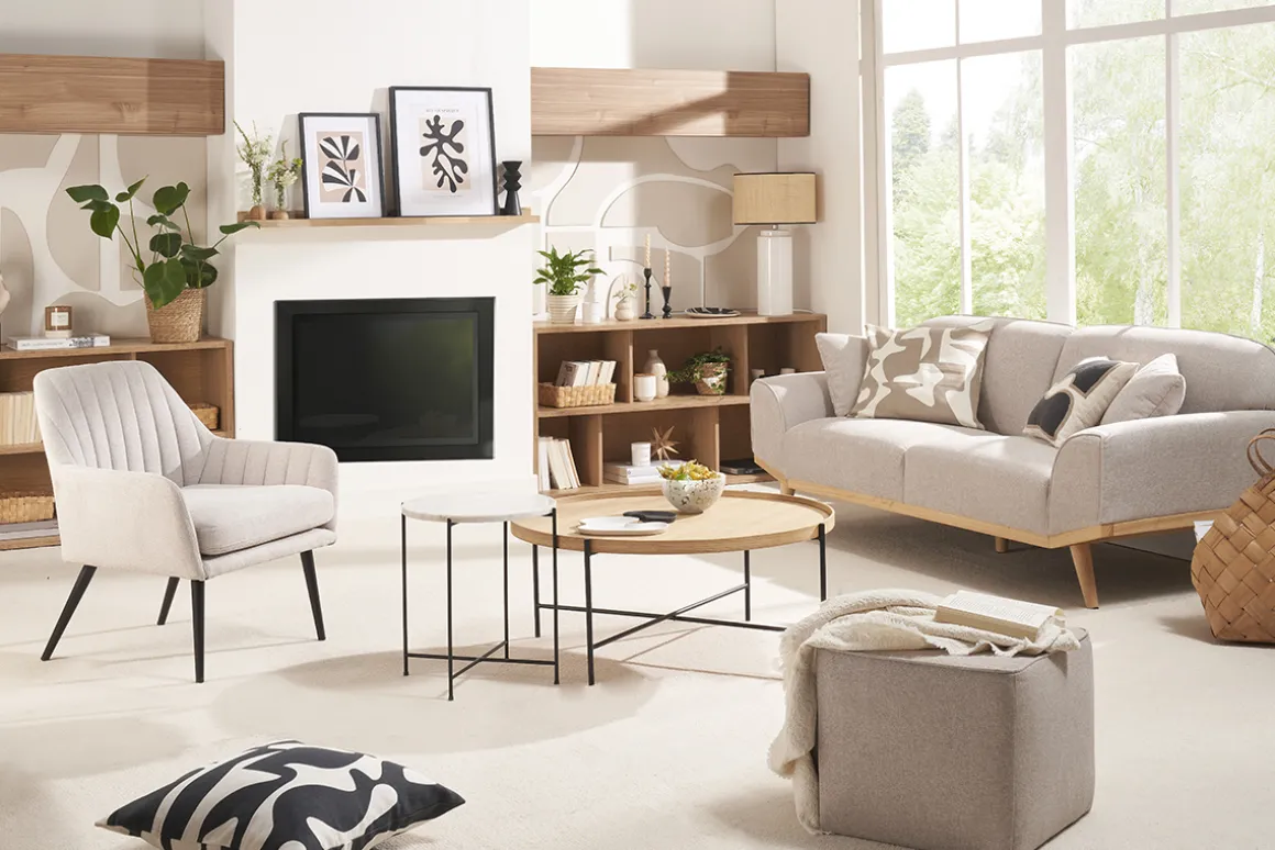 Miliboo Fauteuil Design|Voir Tous Les Fauteuils-Fauteuil design en tissu effet velours texturé beige et métal noir GASTON