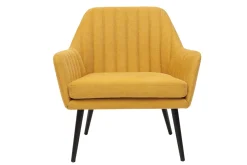 Miliboo Fauteuil Design|Voir Tous Les Fauteuils-Fauteuil design en tissu effet velours texturé jaune moutarde et métal noir GASTON