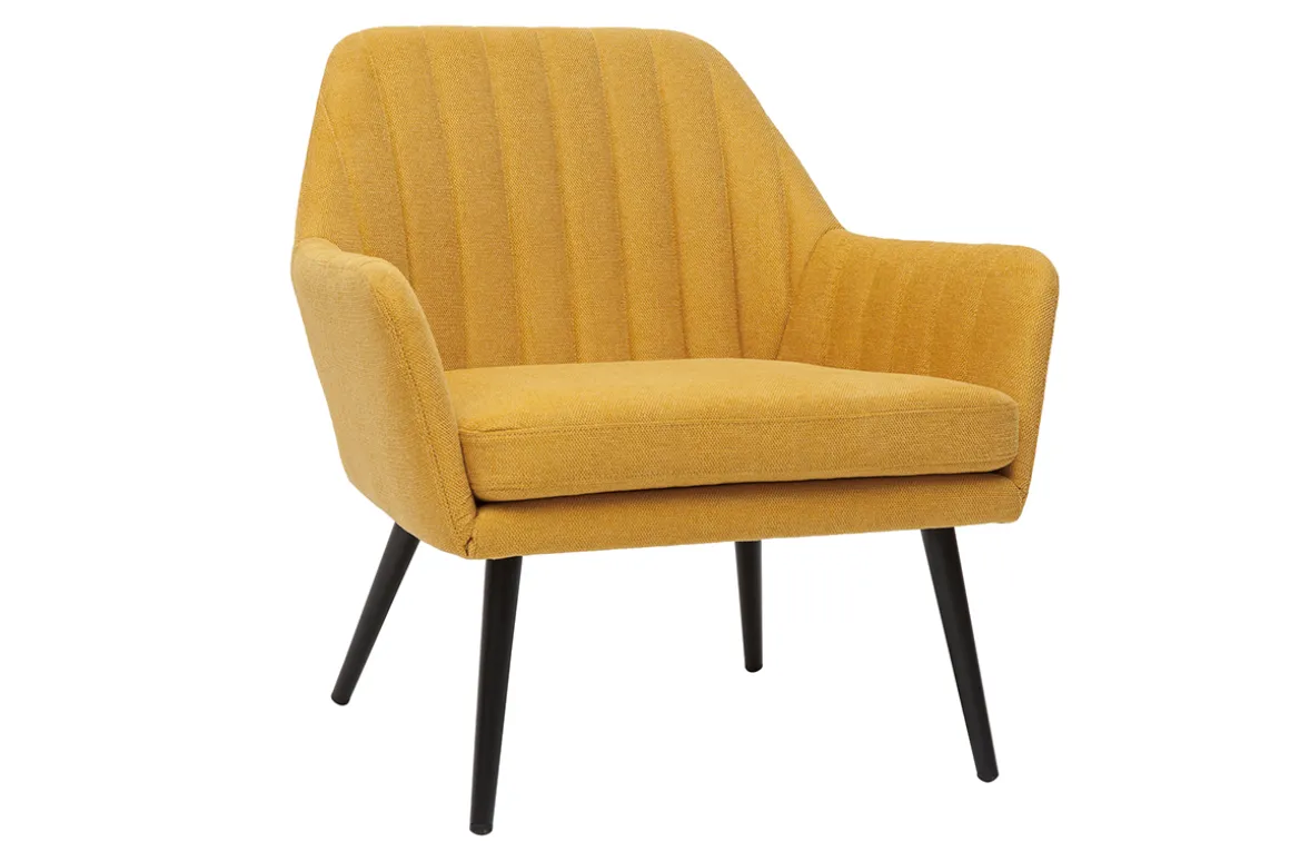 Miliboo Fauteuil Design|Voir Tous Les Fauteuils-Fauteuil design en tissu effet velours texturé jaune moutarde et métal noir GASTON